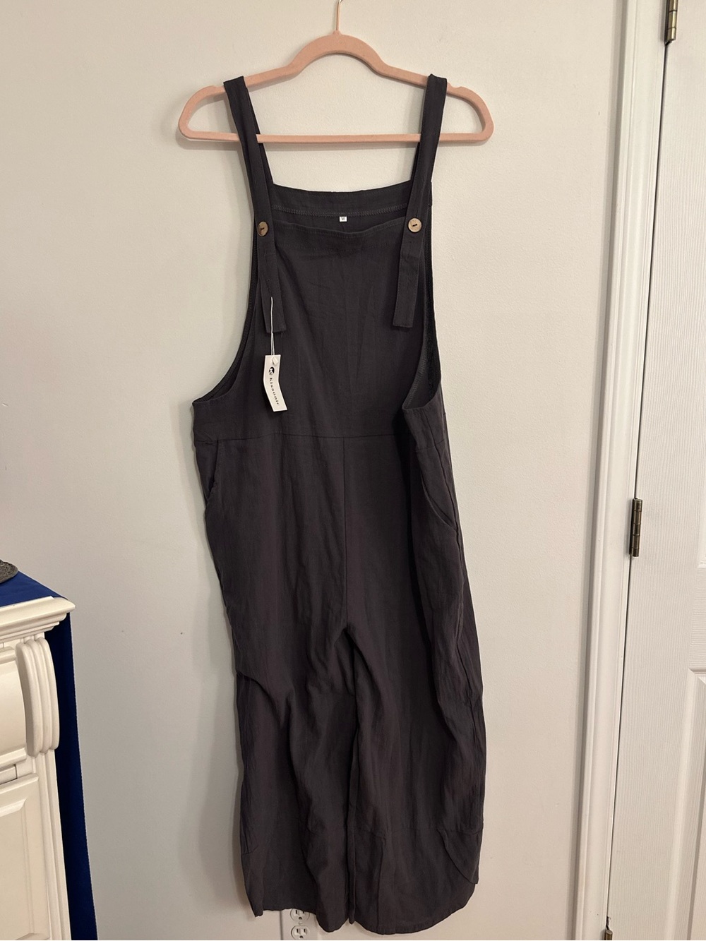NWT Grey Cotton-Linen Overall Jumpsuit Size M